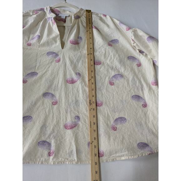 J Jill Oversized Top Split Neck Paisley 'Barley Multi' Drop Shoulder Relaxed Fit - Picture 10 of 13